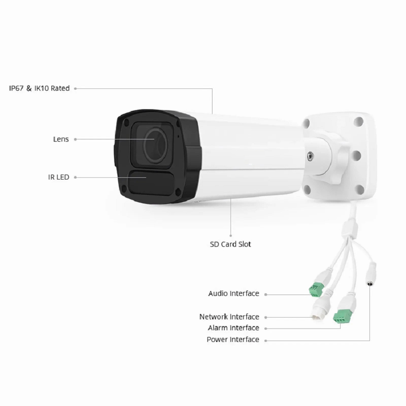 IPC305-2M-B Bullet Camera, with 2.7 ~ 13.5mm Varifocal Lens, 2MP MP Resolution, Built-in Mic, 164ft Night Vision, Smart Intrusion Prevention, IP67 & IK10 PoE Network Camera