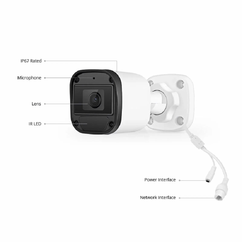 IPC101-5M-B, Super HD 5MP Bullet Network Camera with Built-in Mic, 98ft Night Vision, IP67 Weatherproof PoE Network Camera with Fixed 2.8mm Lens