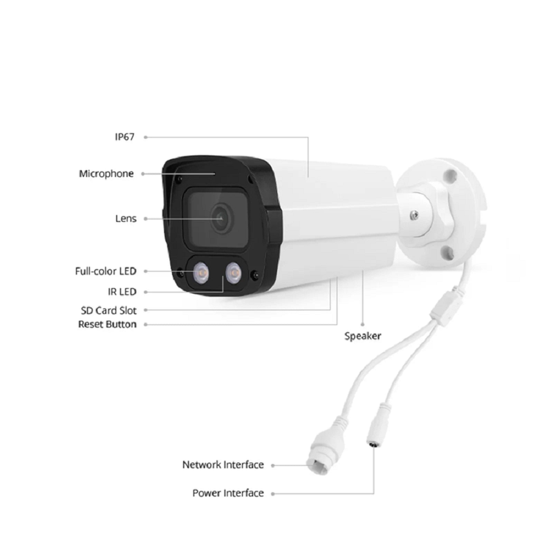IPC201-8M-B Bullet Camera, with Fixed 2.8mm Lens, 8MP Resolution, Built-in Mic ＆ Speaker, 98ft Night Vision, Smart Person/Vehicle Detection, IP67 PoE Network Camera