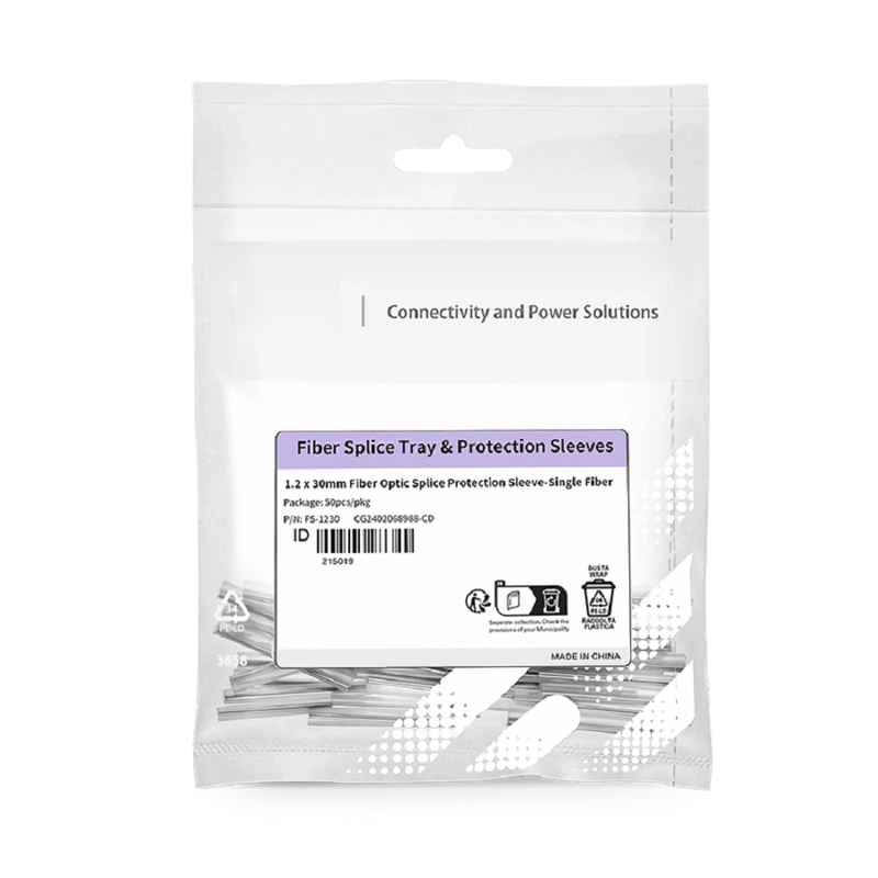 1.2 x 30mm Fiber Optic Splice Protection Sleeve, Single Fiber, 50pcs/pkg