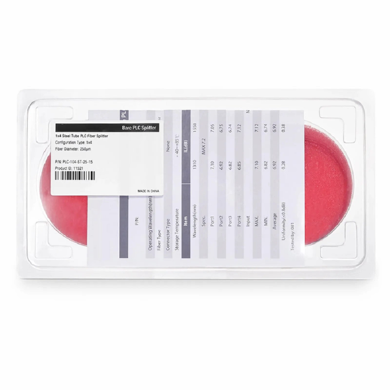 1 x 4 PLC Fiber Splitter, Steel Tube, Bare Fiber 250μm, No Connector, Singlemode