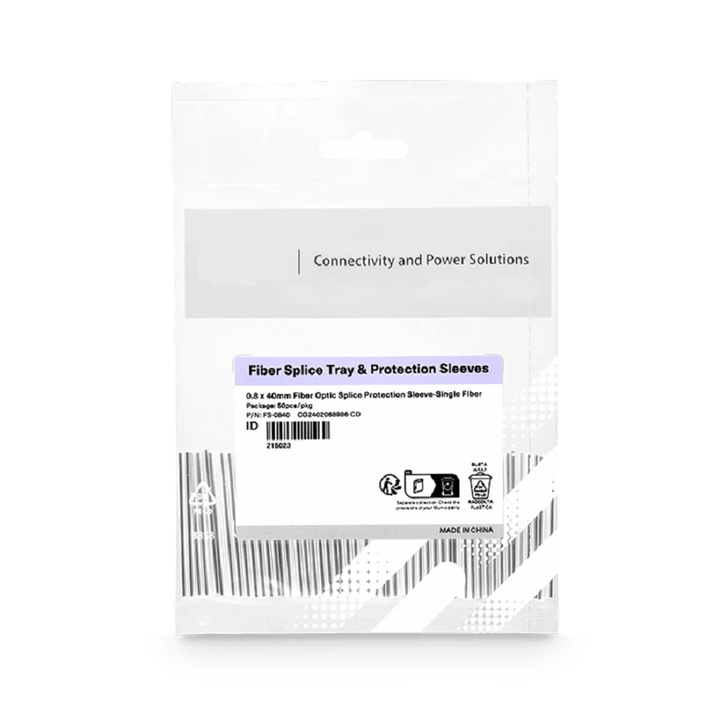 0.8 x 40mm Fiber Optic Splice Protection Sleeve, Single Fiber, 50pcs/pkg