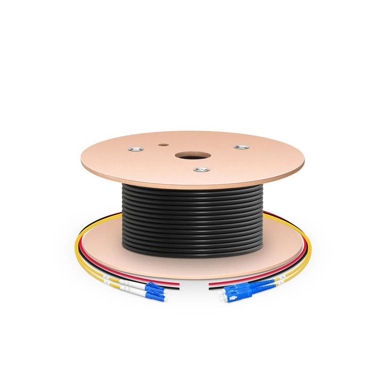 150m (492ft) Hybrid Fiber and Power Cable, Indoor, Plenum (OFNP), Single Mode (OS2), 2 Fibers, Tight-Buffered, LC UPC Simplex to SC UPC Simplex, 2 Conductors 17AWG