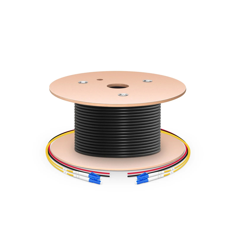 200m (656ft) Hybrid Fiber and Power Cable, Indoor, Plenum (OFNP), Single Mode (OS2), 2 Fibers, Tight-Buffered, LC UPC Simplex to LC UPC Simplex, 2 Conductors 17AWG