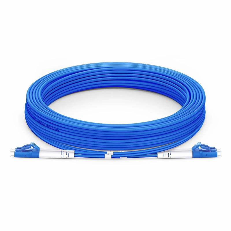 30m (98ft) Armored Fiber Patch Cable, 2 Fibers, LC UPC Duplex to LC UPC Duplex, Single Mode (OS2), Riser (OFCR), 3.0mm, Blue