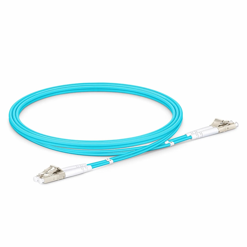 1m (3ft) Armored Fiber Patch Cable, 2 Fibers, LC UPC Duplex to LC UPC Duplex, Multimode (OM4), Riser (OFCR), 3.0mm, Aqua