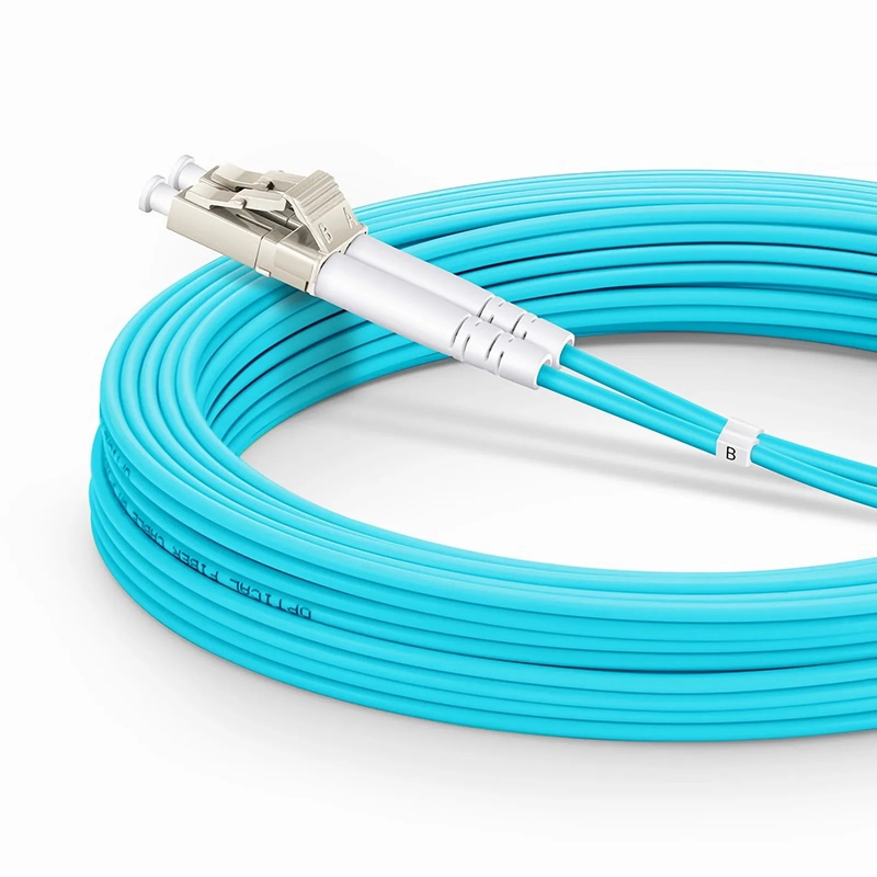 20m (66ft) Armored Fiber Patch Cable, 2 Fibers, LC UPC Duplex to LC UPC Duplex, Multimode (OM4), Riser (OFCR), 3.0mm, Aqua