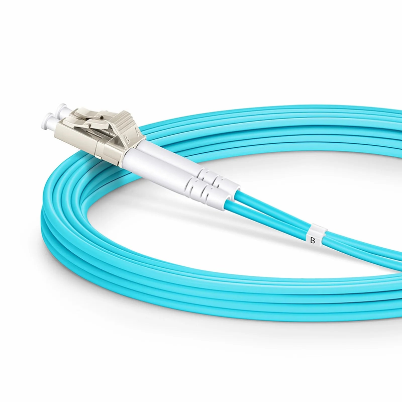 3m (10ft) Armored Fiber Patch Cable, 2 Fibers, LC UPC Duplex to LC UPC Duplex, Multimode (OM4), Riser (OFCR), 3.0mm, Aqua