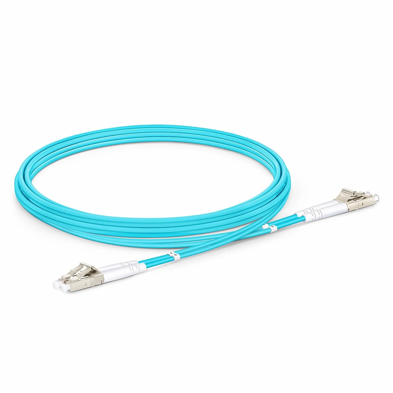 2m (7ft) Armored Fiber Patch Cable, 2 Fibers, LC UPC Duplex to LC UPC Duplex, Multimode (OM4), Riser (OFCR), 3.0mm, Aqua