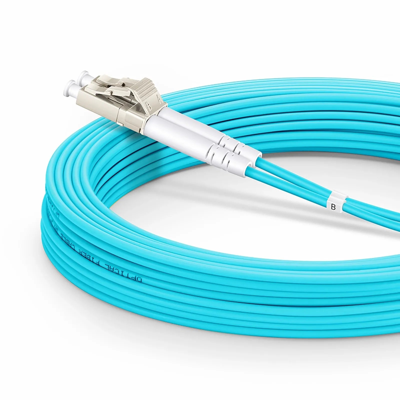 10m (33ft) Armored Fiber Patch Cable, 2 Fibers, LC UPC Duplex to LC UPC Duplex, Multimode (OM3), Riser (OFCR), 3.0mm, Aqua