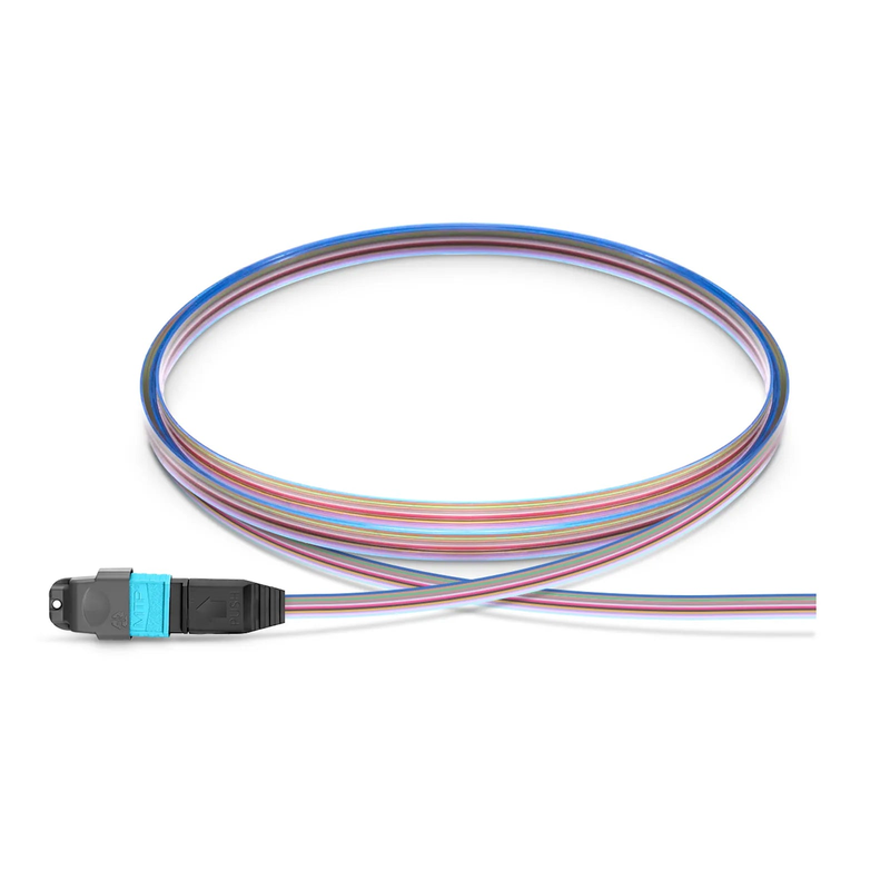 1m (3ft) MTP® Fiber Pigtail, MTP-12® UPC (Female) to Unterminated, 12 Fibers, Multimode (OM4), Unjacketed, 12-Color