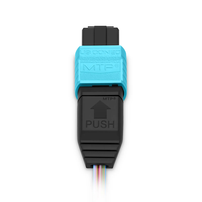 1m (3ft) MTP® Fiber Pigtail, MTP-12® UPC (Male) to Unterminated, 12 Fibers, Multimode (OM4), Unjacketed, 12-Color