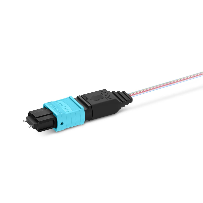 1m (3ft) MTP® Fiber Pigtail, MTP-12® UPC (Male) to Unterminated, 12 Fibers, Multimode (OM4), Unjacketed, 12-Color