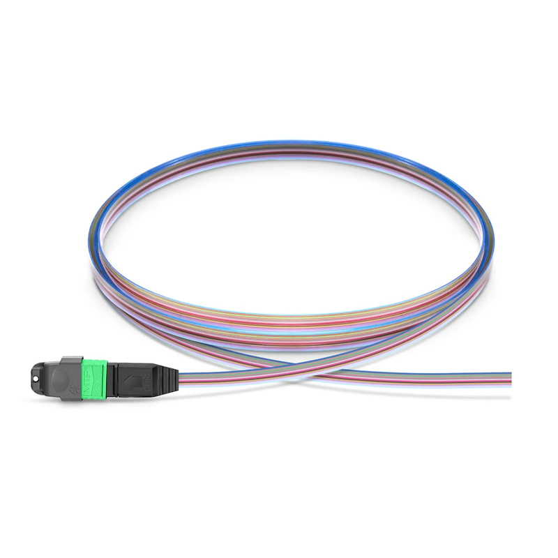 1m (3ft) MTP® Fiber Pigtail, MTP-12® APC (Female) to Unterminated, 12 Fibers, Single Mode (OS2), Unjacketed, 12-Color