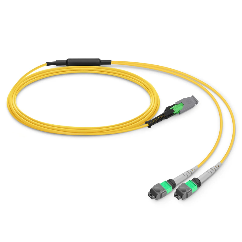 2m (7ft) MMC Breakout Cable, MMC-16 APC (Female) to 2 x MTP®-8 APC (Female), 16 Fibers, Single Mode (OS2), Plenum (OFNP), 0.35dB Max, Jumper Polarity, Yellow