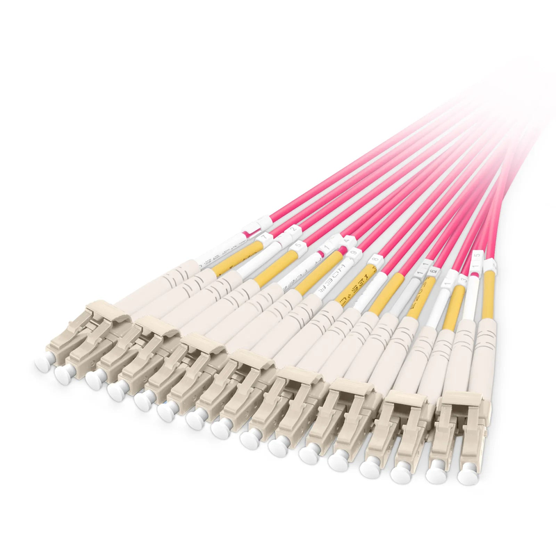 2m (7ft) MMC Harness, MMC-16 APC (Female) to 8 x LC UPC Duplex, 16 Fibers, Multimode (OM4), Plenum (OFNP), 0.35dB Max, Jumper Polarity, Magenta