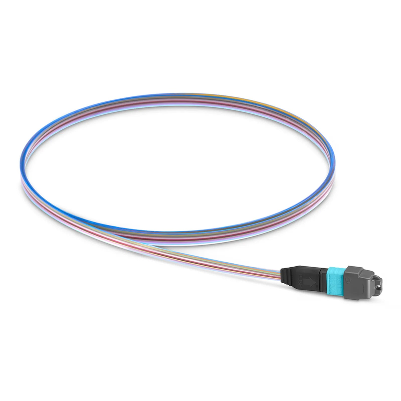 1m (3ft) MTP® Fiber Pigtail, MTP-12® UPC (Male) to Unterminated, 12 Fibers, Multimode (OM4), Unjacketed, 12-Color