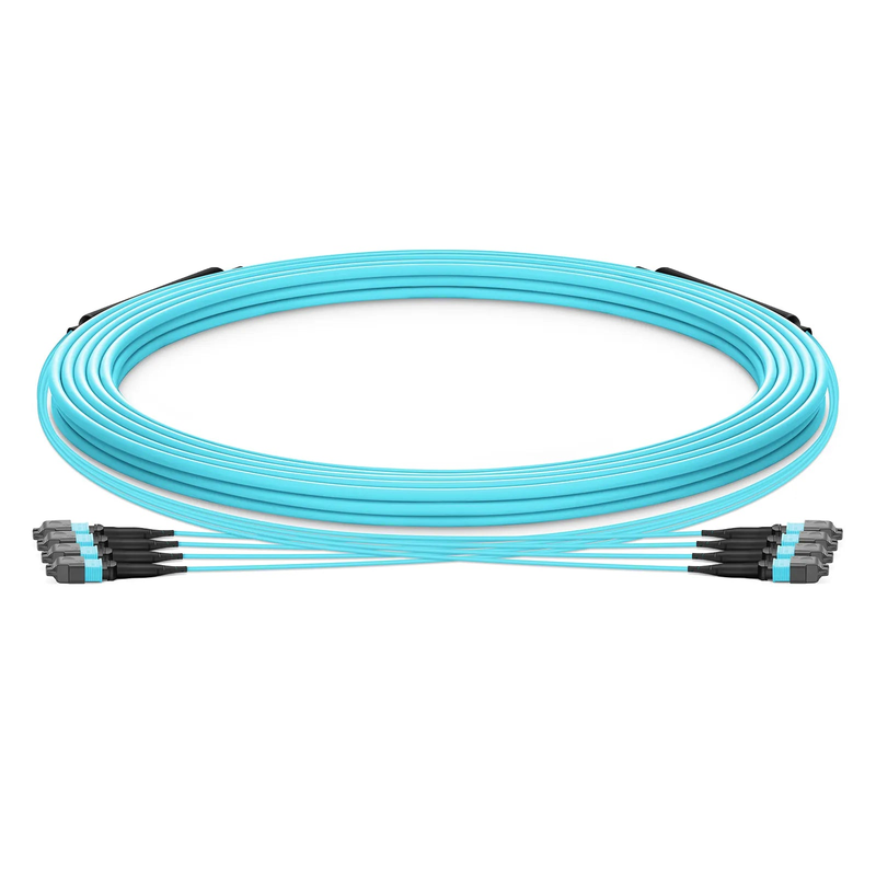 30m (98ft) MTP® Trunk Cable, MTP®-12 UPC (Male) to MTP®-12 UPC (Female), 48 Fibers, Multimode (OM3), Plenum (OFNP), 0.20dB Max, Type A, Double Jacket, Aqua