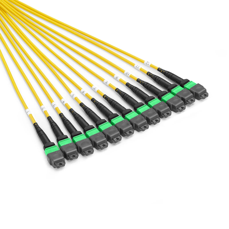 30m (98ft) MTP® Pigtail Trunk Cable, MTP-12® APC (Female) to Unterminated, 144 Fibers, Single Mode (OS2), LSZH, 0.35dB Max, Double Jacket, Yellow