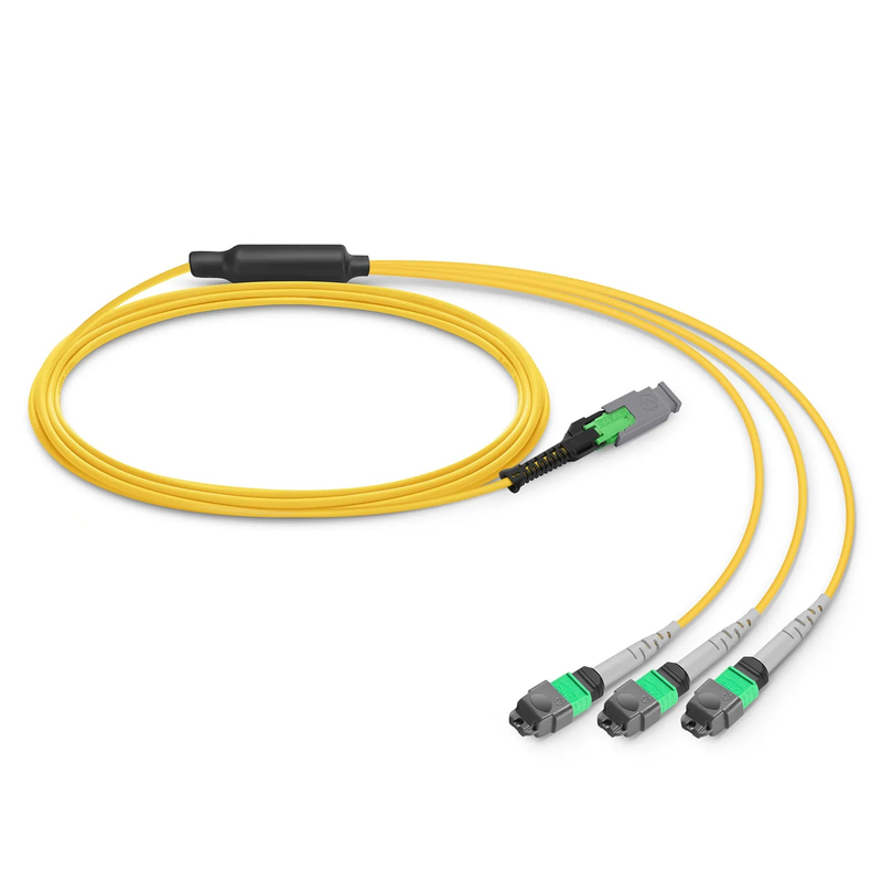 2m (7ft) MMC Breakout Cable, MMC-24 APC (Female) to 3 x MTP®-8 APC (Female), 24 Fibers, Single Mode (OS2), Plenum (OFNP), 0.35dB Max, Jumper Polarity, Yellow