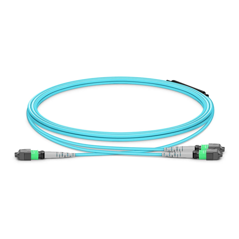 NVIDIA/Mellanox MFP7E20-N001 Compatible 1m (3ft) MTP® Breakout Cable, MTP®-12 APC (Female) to 2 x MTP®-4 APC (Female), 8 Fibers, Multimode (OM3), Plenum (OFNP), 0.35dB Max, Type B, Aqua
