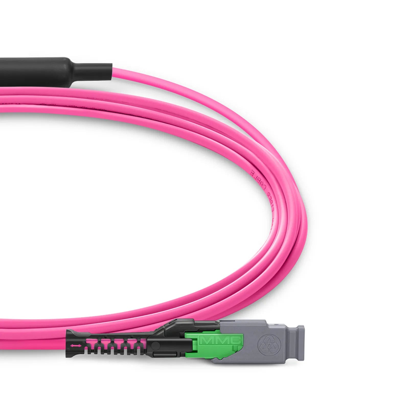 2m (7ft) MMC Breakout Cable, MMC-16 APC (Female) to 2 x MTP®-8 UPC (Female), 16 Fibers, Multimode (OM4), Plenum (OFNP), 0.35dB Max, Jumper Polarity, Magenta