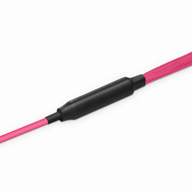 30m (98ft) MTP® Hybrid Trunk Cable, MTP®-8 UPC (Male) to 4 LC UPC Duplex Uniboot, 32 Fibers, Multimode (OM4), Plenum (OFNP), 0.20dB Max, Type B, Double Jacket, Magenta