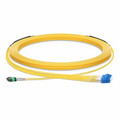 30m (98ft) MTP® Hybrid Trunk Cable, MTP®-8 APC (Male) to 4 LC UPC Duplex Uniboot, 16 Fibers, Single Mode (OS2), Plenum (OFNP), 0.35dB Max, Type B, Double Jacket, Yellow