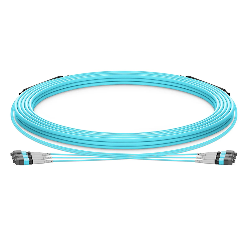 30m (98ft) MTP® Trunk Cable, MTP®-8 UPC (Male) to MTP®-8 UPC (Male), 24 Fibers, Multimode (OM3), Plenum (OFNP), 0.20dB Max, Type B, Double Jacket, Aqua