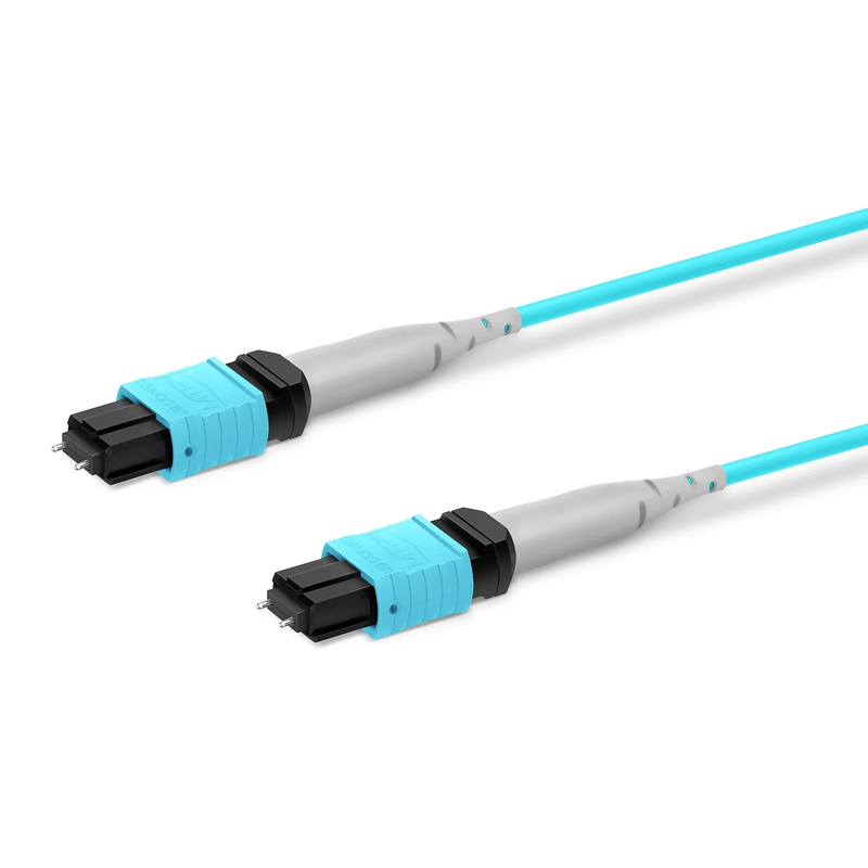 30m (98ft) MTP® Trunk Cable, MTP®-8 UPC (Male) to MTP®-8 UPC (Male), 32 Fibers, Multimode (OM3), Plenum (OFNP), 0.20dB Max, Type B, Double Jacket, Aqua