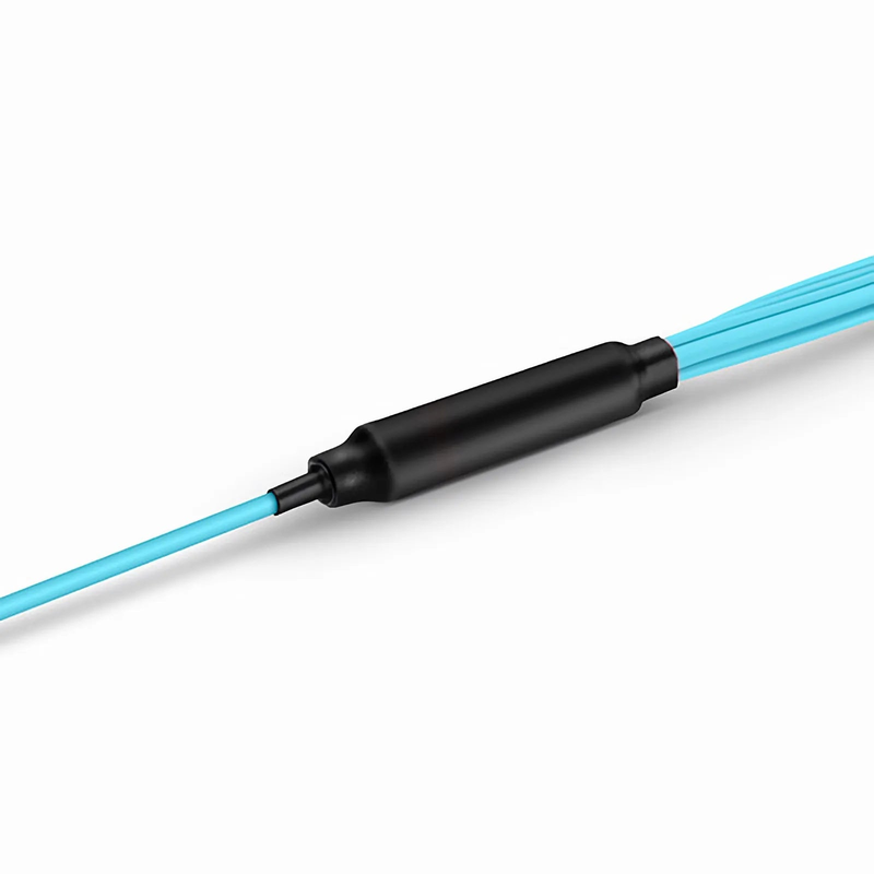 5m (16ft) MTP® Harness, MTP®-8 UPC (Female) to 4 x LC UPC Duplex, 8 Fibers, Multimode (OM4), Plenum (OFNP), 0.35dB Max, Type B, 1m Equal Breakout Length, Aqua