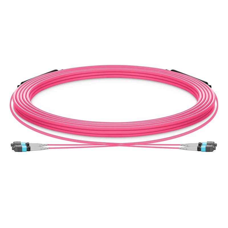30m (98ft) MTP® Trunk Cable, MTP®-8 UPC (Female) to MTP®-8 UPC (Female), 16 Fibers, Multimode (OM4), Plenum (OFNP), 0.20dB Max, Type B, Double Jacket, Magenta