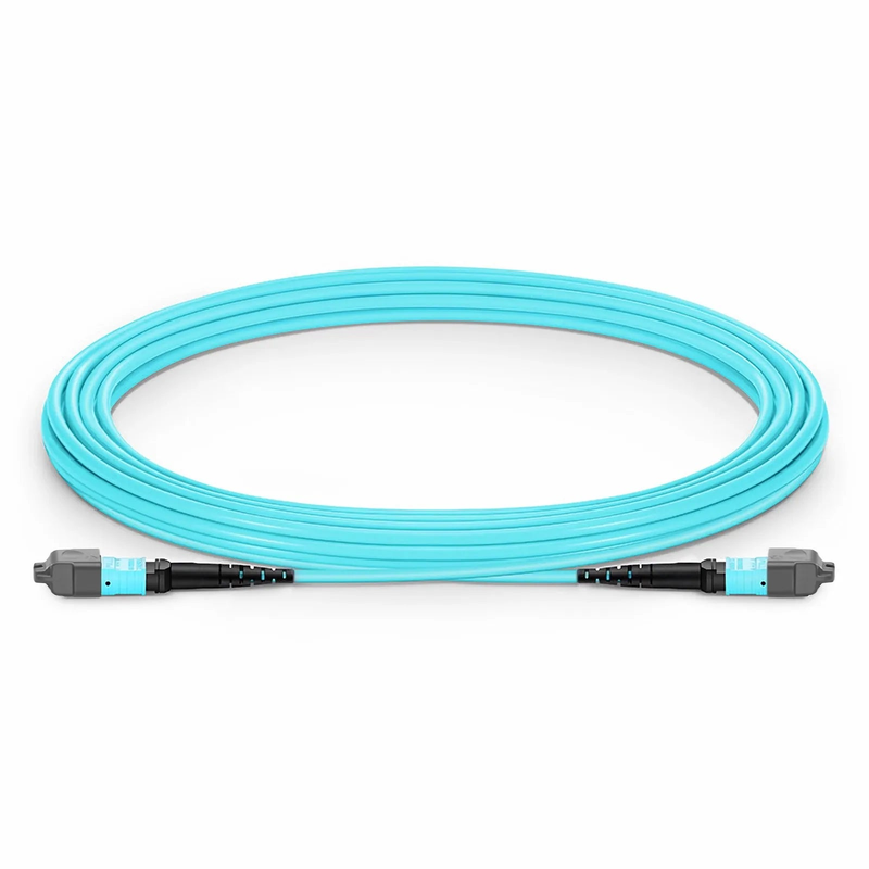 5m (16ft) MTP® Jumper, MTP®-12 UPC (Female) to MTP®-12 UPC (Female), 12 Fibers, Multimode (OM3), Plenum (OFNP), 0.35dB Max, Type A, Aqua