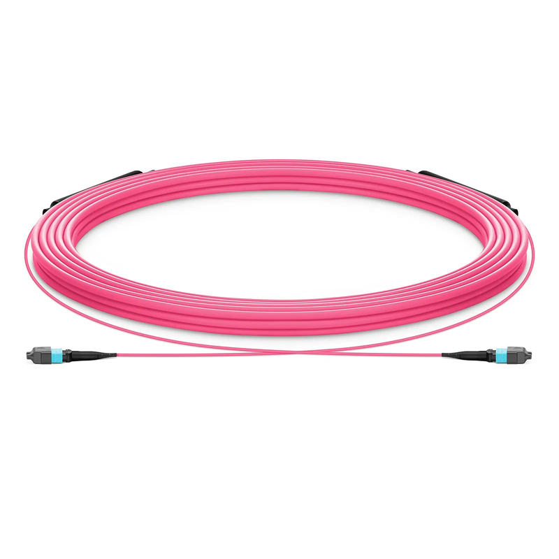 30m (98ft) MTP® Trunk Cable, MTP®-12 UPC (Male) to MTP®-12 UPC (Male), 12 Fibers, Multimode (OM4), Plenum (OFNP), 0.20dB Max, Type B, Double Jacket, Magenta