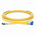 30m (98ft) MTP® Hybrid Trunk Cable, MTP®-8 APC (Female) to 4 LC UPC Duplex Uniboot, 32 Fibers, Single Mode (OS2), Plenum (OFNP), 0.35dB Max, Type B, Double Jacket, Yellow