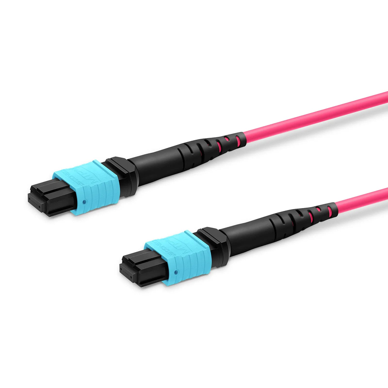 50m (164ft) MTP® Jumper, MTP®-12 UPC (Female) to MTP®-12 UPC (Female), 12 Fibers, Multimode (OM4), Plenum (OFNP), 0.35dB Max, Type B, Magenta
