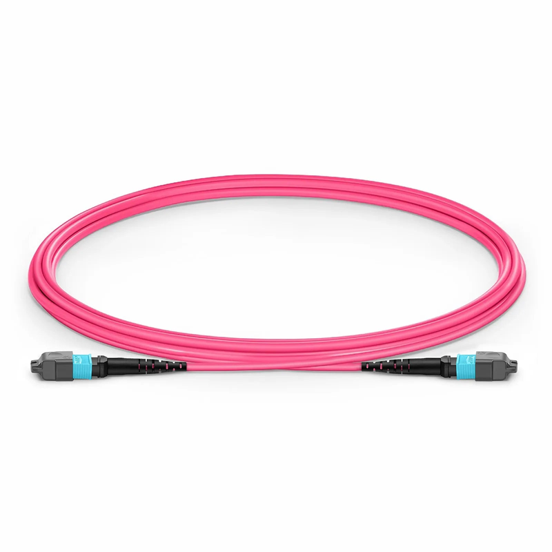 2m (7ft) MTP® Jumper, MTP®-12 UPC (Female) to MTP®-12 UPC (Female), 12 Fibers, Multimode (OM4), Plenum (OFNP), 0.35dB Max, Type B, Magenta