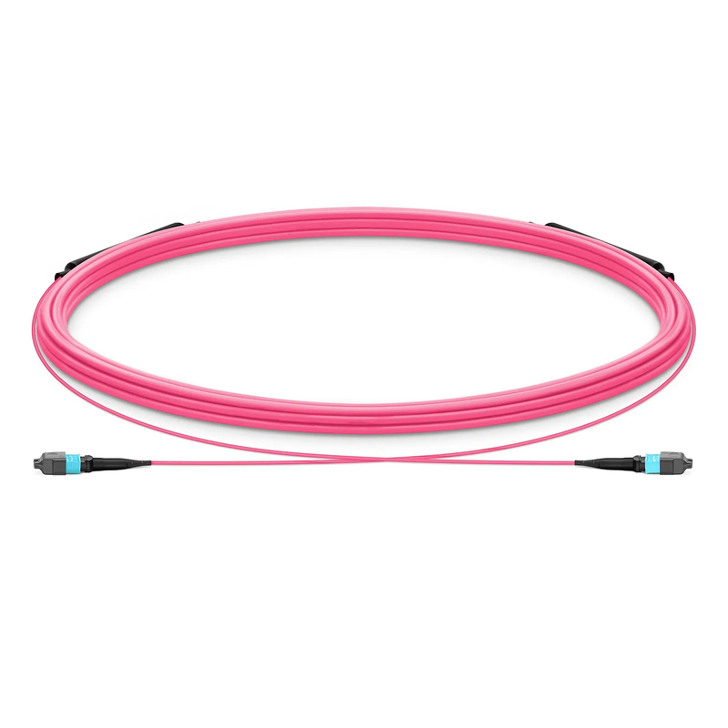 5m (16ft) MTP® Trunk Cable, MTP®-12 UPC (Female) to MTP®-12 UPC (Female), 12 Fibers, Multimode (OM4), Plenum (OFNP), 0.20dB Max, Type B, Double Jacket, Magenta