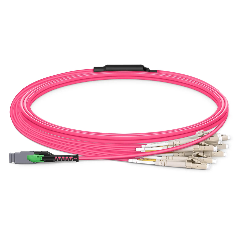 3m (10ft) MMC Harness, MMC-16 APC (Female) to 8 x LC UPC Duplex, 16 Fibers, Multimode (OM4), Plenum (OFNP), 0.35dB Max, Jumper Polarity, Magenta