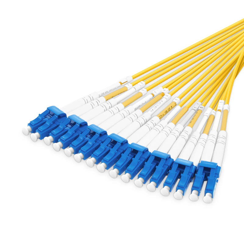 1m (3ft) MMC Harness, MMC-16 APC (Female) to 8 x LC UPC Duplex, 16 Fibers, Single Mode (OS2), Plenum (OFNP), 0.35dB Max, Jumper Polarity, Yellow