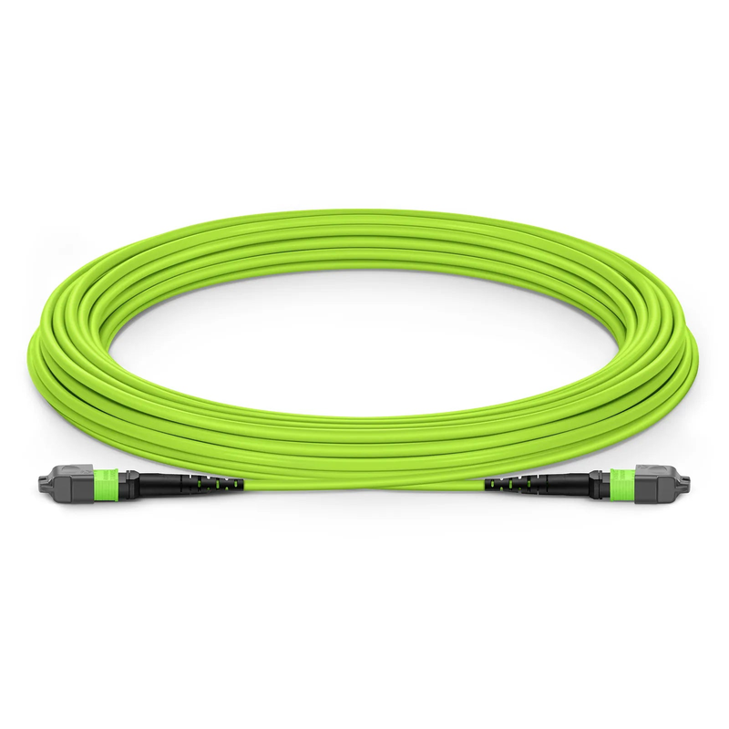 10m (33ft) MTP® Jumper, MTP®-12 UPC (Female) to MTP®-12 UPC (Female), 12 Fibers, Multimode (OM5), Plenum (OFNP), 0.35dB Max, Type A, Lime Green