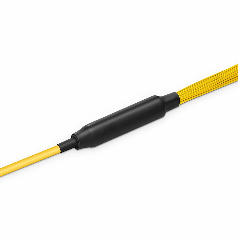 30m (98ft) MTP® Hybrid Trunk Cable, MTP®-12 APC (Female) to 6 LC UPC Duplex Uniboot, 36 Fibers, Single Mode (OS2), Plenum (OFNP), 0.35dB Max, Type B, Double Jacket, Yellow