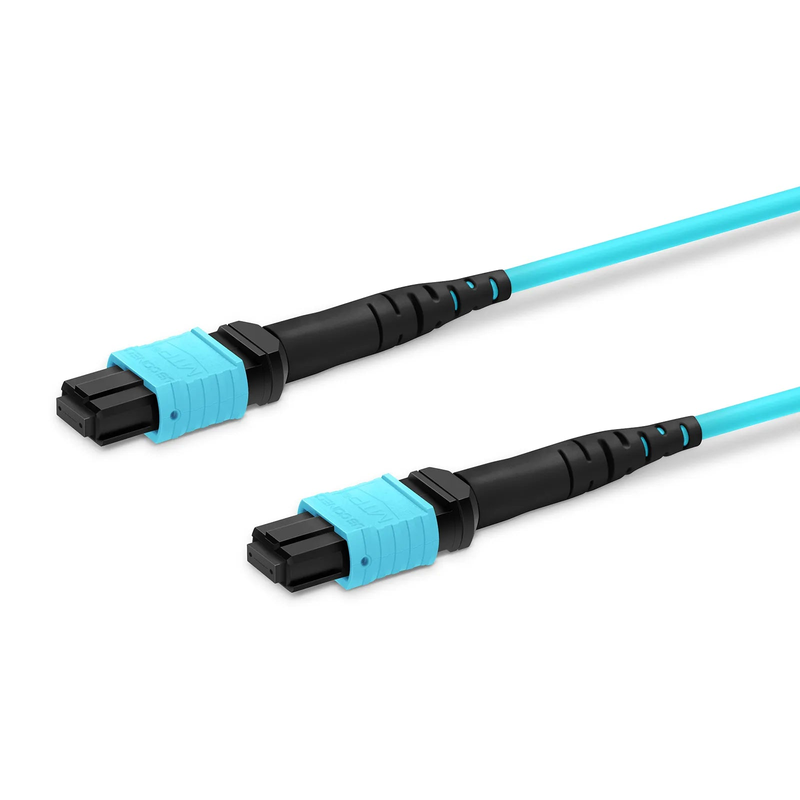 1m (3ft) MTP® Jumper, MTP®-12 UPC (Female) to MTP®-12 UPC (Female), 12 Fibers, Multimode (OM3), Plenum (OFNP), 0.35dB Max, Type B, Aqua