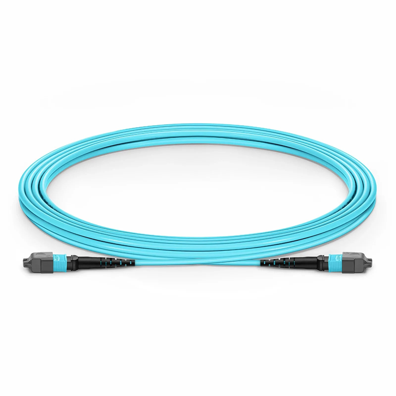 3m (10ft) MTP® Jumper, MTP®-12 UPC (Female) to MTP®-12 UPC (Female), 12 Fibers, Multimode (OM3), Plenum (OFNP), 0.35dB Max, Type B, Aqua