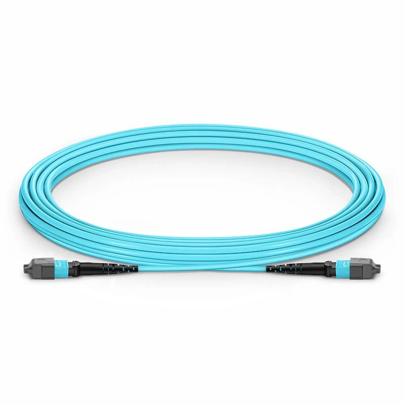 5m (16ft) MTP® Jumper, MTP®-12 UPC (Female) to MTP®-12 UPC (Female), 12 Fibers, Multimode (OM3), Plenum (OFNP), 0.35dB Max, Type B, Aqua