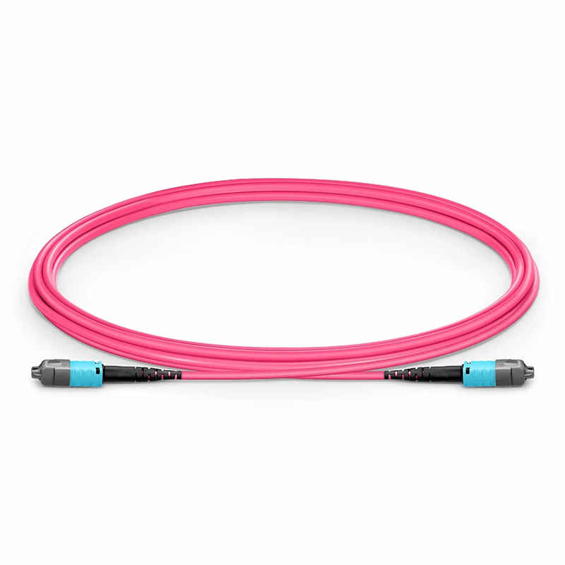 2m (7ft) MTP® PRO Jumper, MTP® PRO-12 UPC (Male) to MTP® PRO-12 UPC (Male), 12 Fibers, Multimode (OM4), Plenum (OFNP), 0.35dB Max, Type B, Magenta