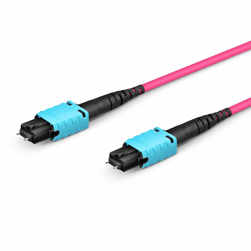 2m (7ft) MTP® PRO Jumper, MTP® PRO-12 UPC (Male) to MTP® PRO-12 UPC (Male), 12 Fibers, Multimode (OM4), Plenum (OFNP), 0.35dB Max, Type B, Magenta