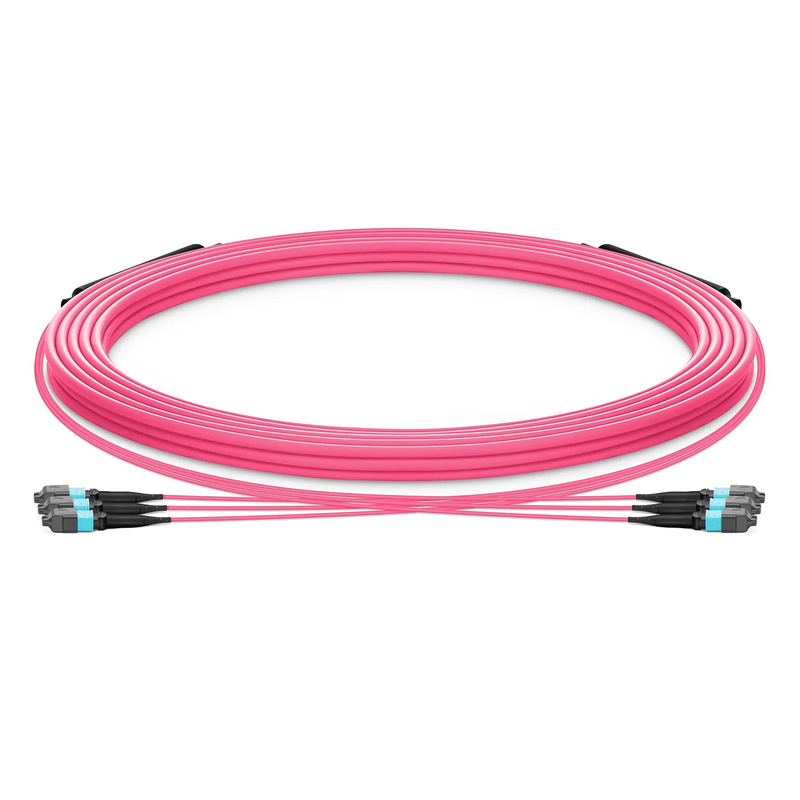 30m (98ft) MTP® Trunk Cable, MTP®-12 UPC (Male) to MTP®-12 UPC (Male), 36 Fibers, Multimode (OM4), Plenum (OFNP), 0.20dB Max, Type A, Double Jacket, Magenta