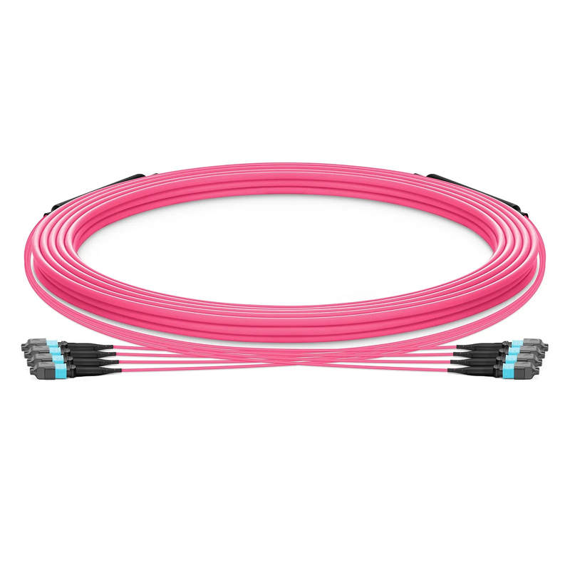 30m (98ft) MTP® Trunk Cable, MTP®-12 UPC (Male) to MTP®-12 UPC (Male), 48 Fibers, Multimode (OM4), Plenum (OFNP), 0.20dB Max, Type A, Double Jacket, Magenta