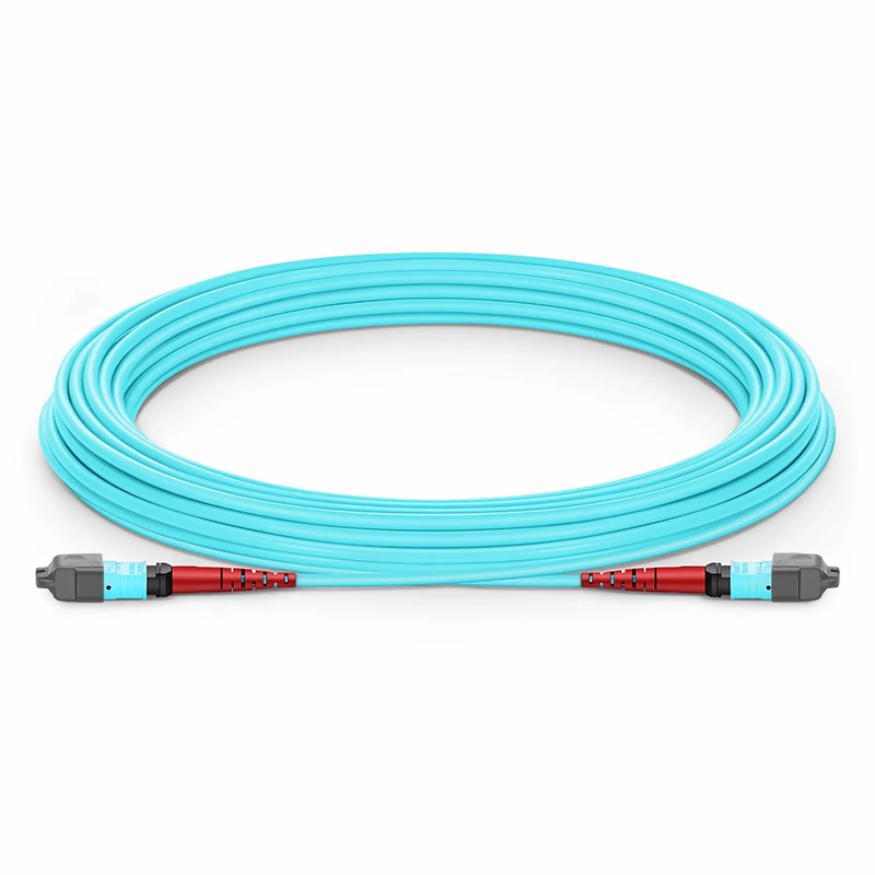 15m (49ft) MTP® Jumper, MTP®-24 UPC (Female) to MTP®-24 UPC (Female), 24 Fibers, Multimode (OM3), Plenum (OFNP), 0.35dB Max, Type A, Aqua
